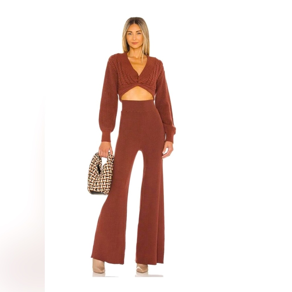 NWT Free People Emilie Knit Two Piece
Sweater Set Top Pants Cherry Cola